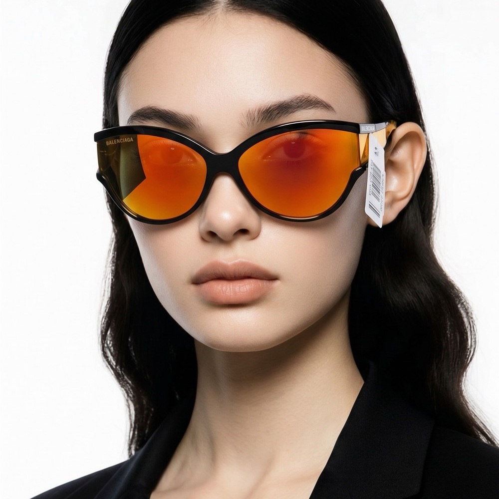 NEW AUTHENTIC“Balenciaga BB0038SA 004 Black & Orange Sunglasses – New w/ Case
